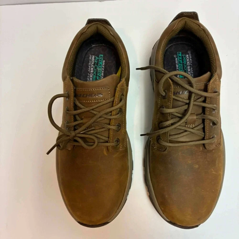 Skechers Relaxed Fit Oxford Shoes Mens 10 Brown Leather Memory Foam 204920